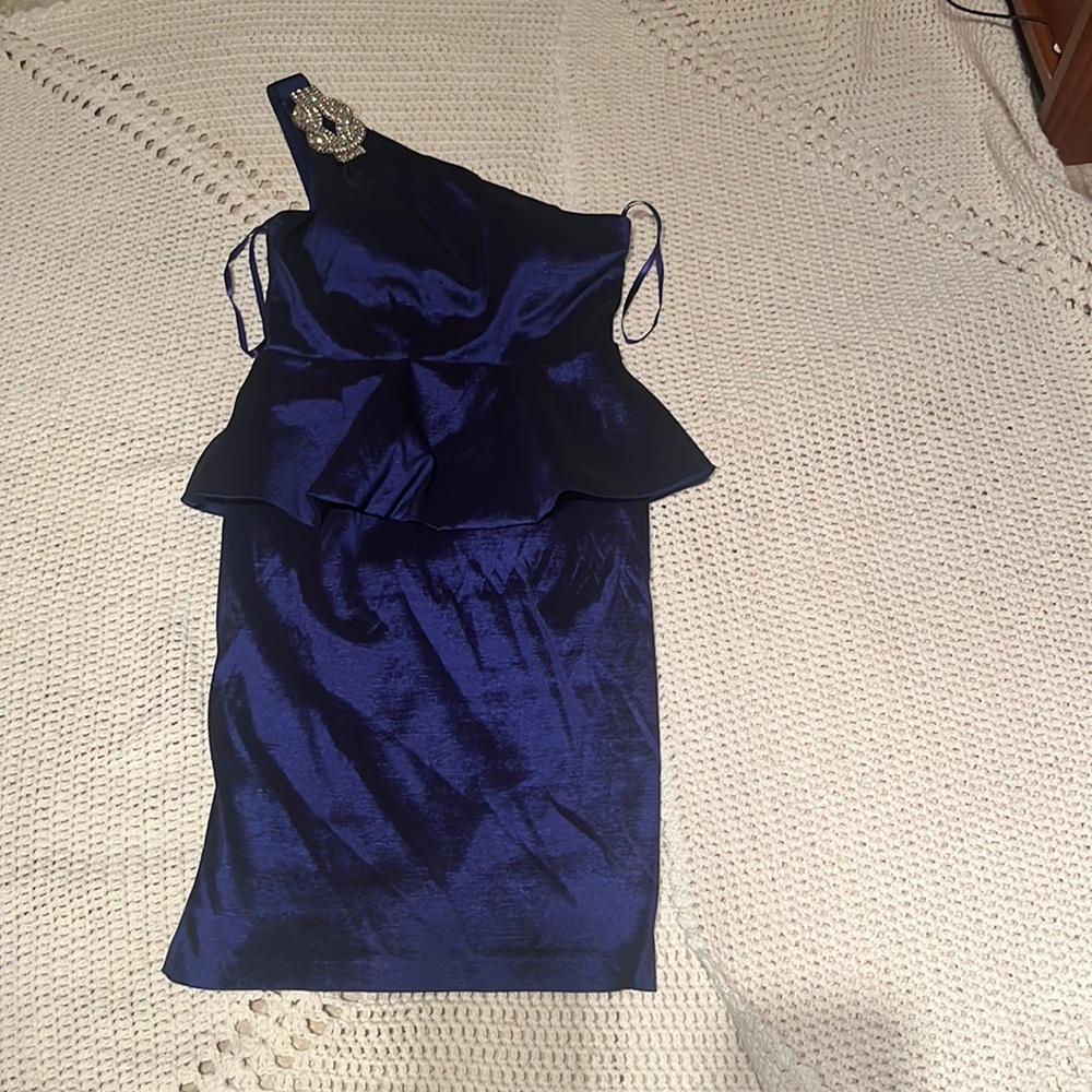 Xscape by Joanna One Shoulder Peplum Mini Cocktail Dress